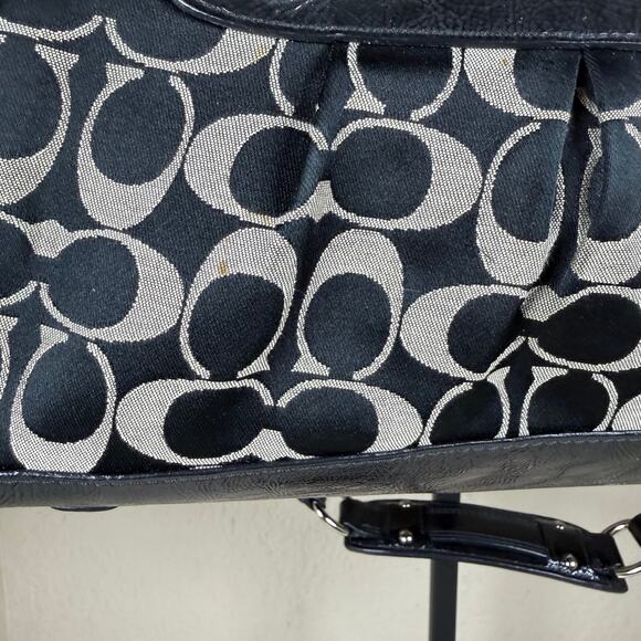 Coach Ashley Signature Sateen Large Satchel handbag F15443 in black and taupe. - Picture 11 of 16